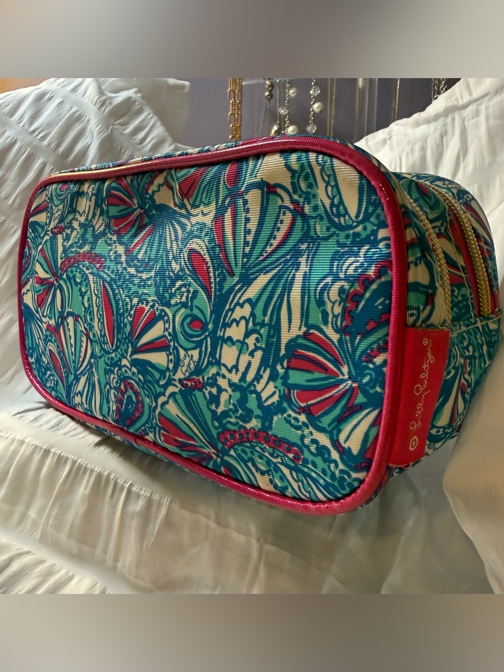 Lilly Pulitzer Teal, Pink & Cream Printed Cosmetic Case